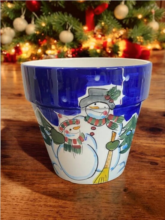 Other - Pottery -- Winter Scene with Snowmen, Utensil Holder, Napkin Holder, Servingware